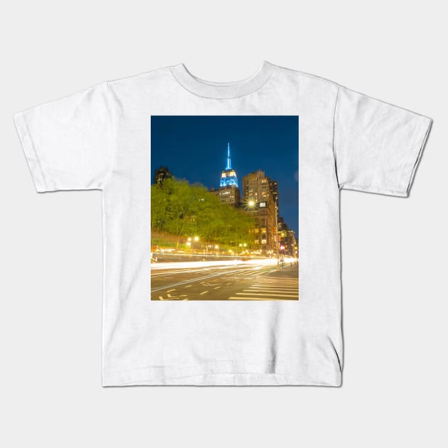 Empire State Building Trail lights Kids T-Shirt by igjustin